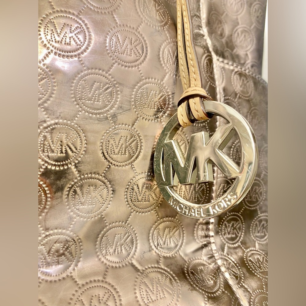 Michael Kors Bronze Metallic Logo Shoulder Purse Handbag Tote - Picture 2 of 14